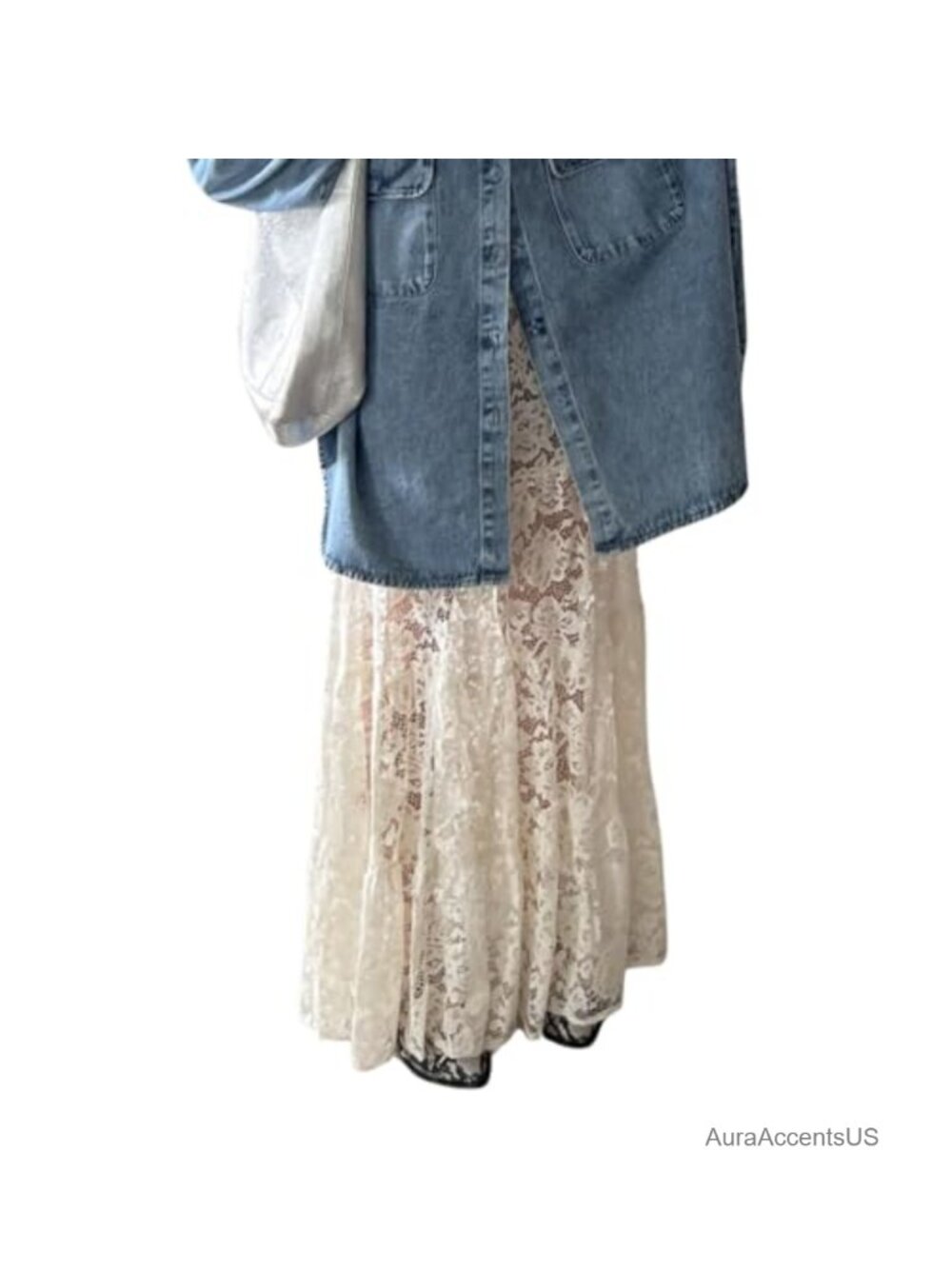 Sheer Lace Tiered Maxi Skirt High Rise A-Line Flowy See Through